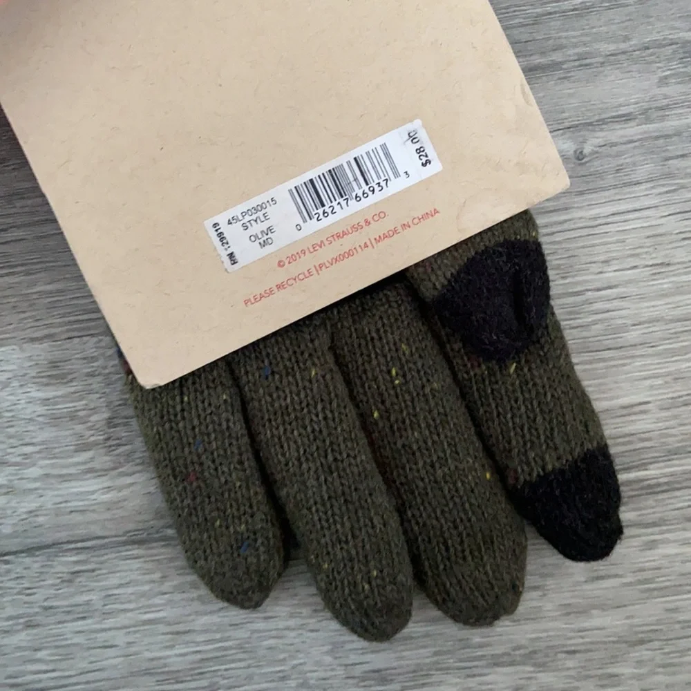 Levi's mens glove winter wear snow Donegal Glove With Leather Patch Olive green - Picture 6 of 14